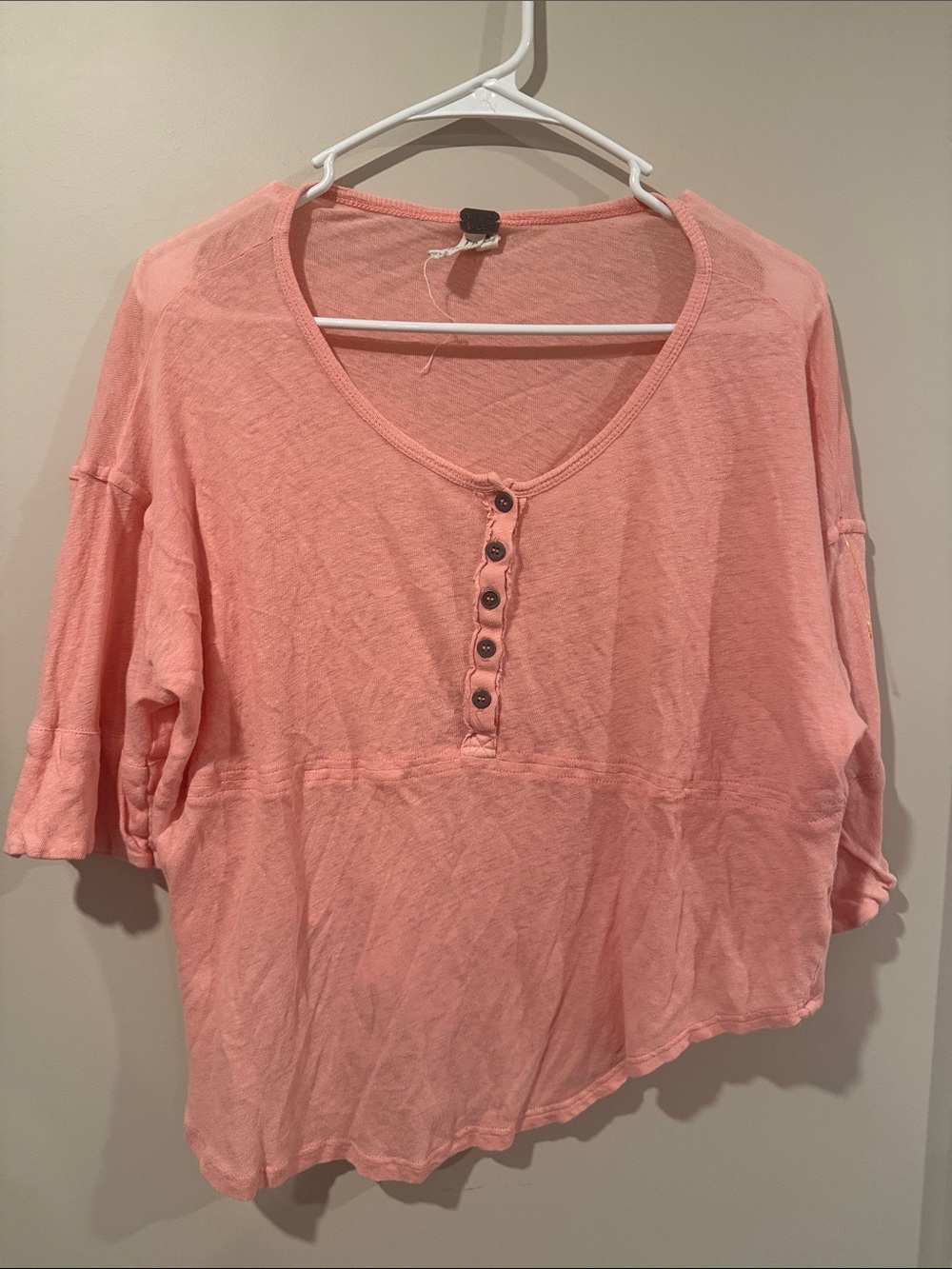 Free People Relaxed Henley Top in Coral Pink